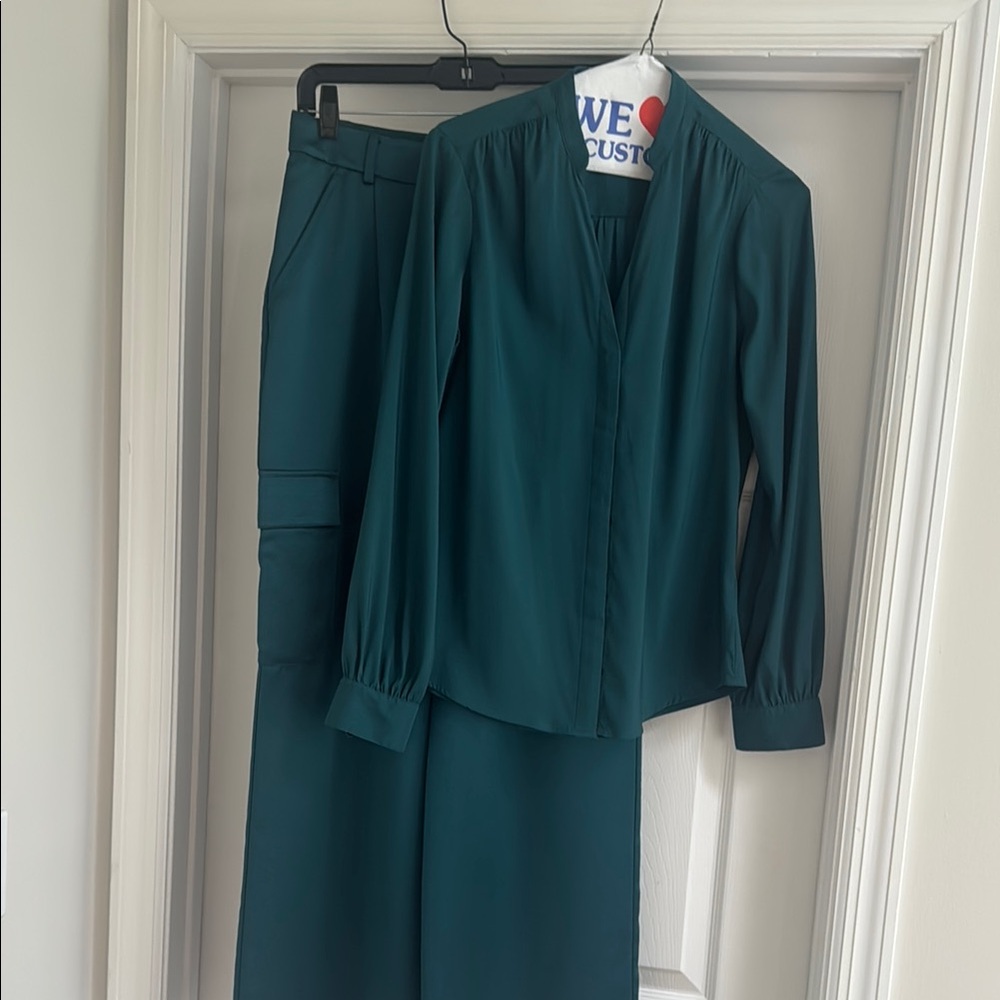Teal Wide-Leg Cargo Pants